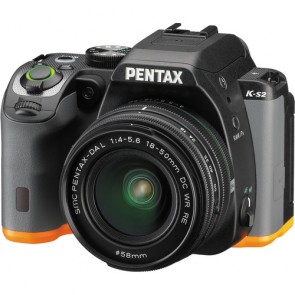 Pentax K-S2 DSLR Camera (Black/Orange) with DC 18-50mm WR Lens